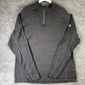 Kuhl Merino Wool 1/4 Zip Pullover Men's XL Gray Thumbholes Outdoor Camp Hiking